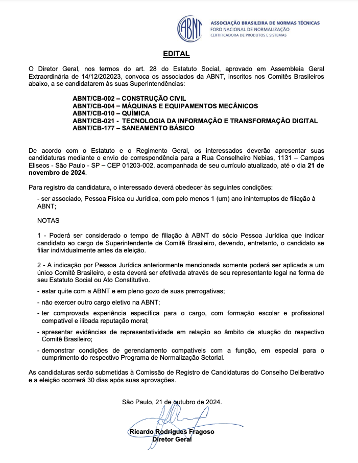 Edital eleição CB’s aprovado – 21/10/24