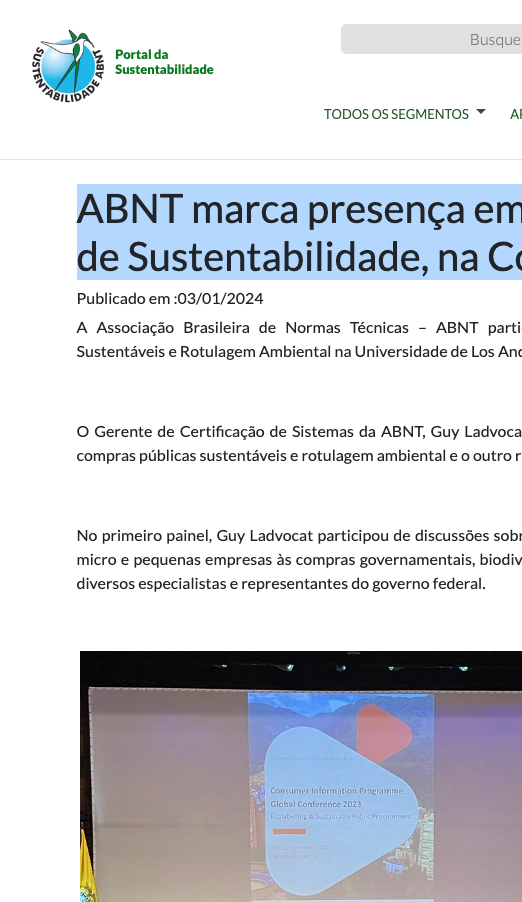 4 ABNT marca presença em evento internacional de Sustentabilidade, na Colômbia